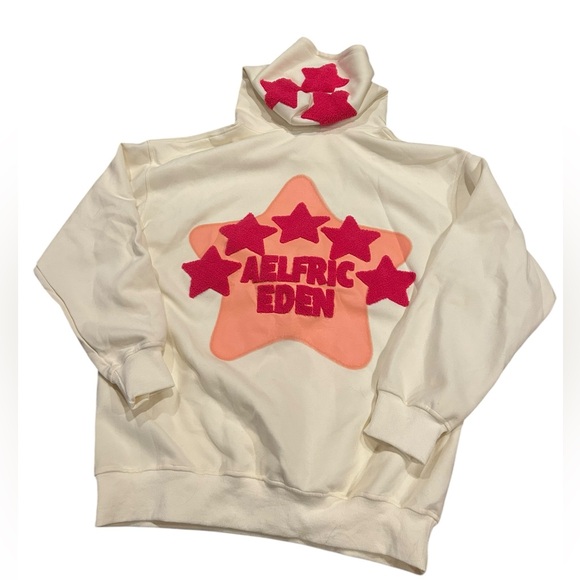 NWT Aelfric eden pink star hoodie white sweatshirt embroidered small oversized - Picture 2 of 4